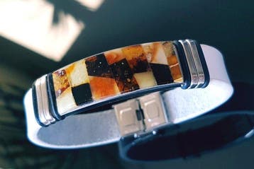 Amber Wit leren armband met Baltisch amber mozaïekarmband –