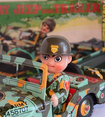 USAGIYA - Blikken speelgoed - Army Jeep and Trailer -, Antiek en Kunst, Antiek | Speelgoed
