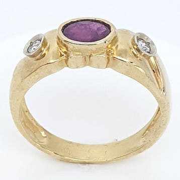 Bague - 18 carats Or jaune Rubis - Diamant