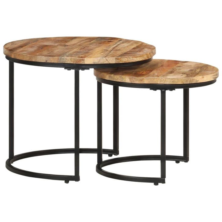 vidaXL 2-delige Tafeltjesset ruw mangohout, Maison & Meubles, Tables | Tables de salon, Envoi