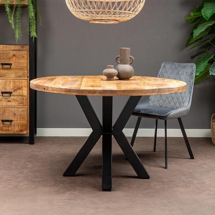 Ronde eettafel massief Mangohout. 110 t/m 160 vanaf €339!, Huis en Inrichting, Tafels | Eettafels, Nieuw, Overige houtsoorten