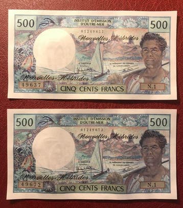 Nieuwe Hebriden. - 2 x 500 and 2 x 1000 Francs - Various