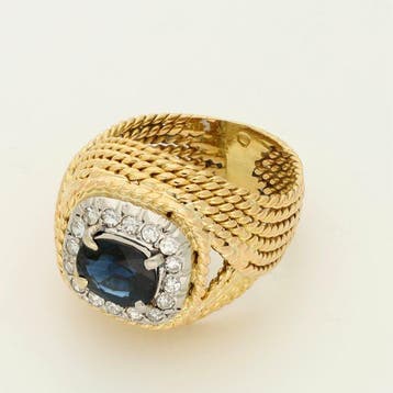 Bague - 18 carats Or jaune Saphir - Diamant, Bijoux, Sacs & Beauté