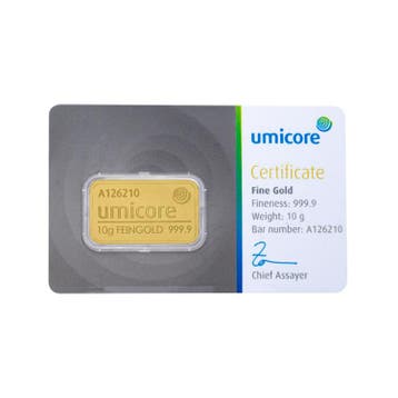 Umicore 10 gram goudbaar met certificaat