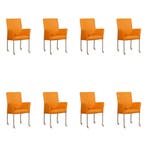 Set van 8 Leren eetkamerstoelen Comfort met wieltjes en, Ophalen of Verzenden, Nieuw, Leer, Eén