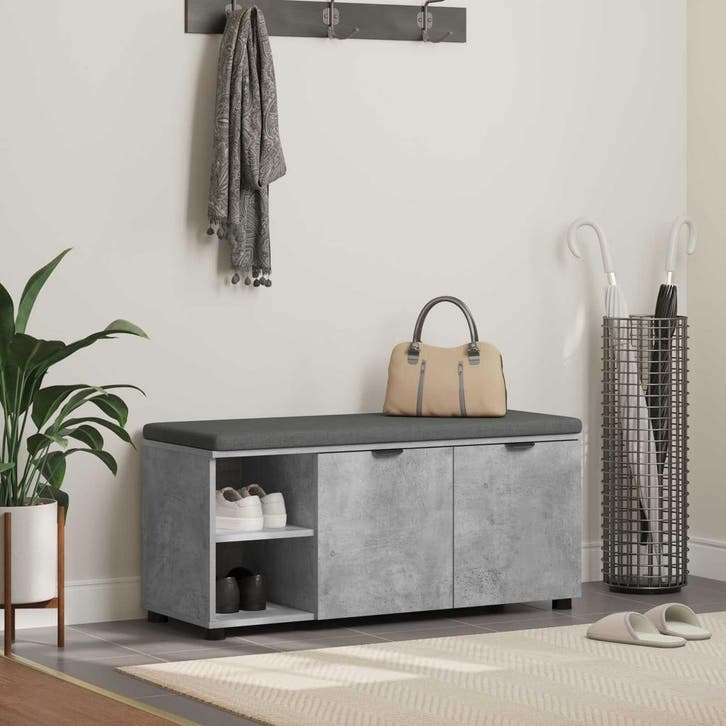 vidaXL Hallenbank met kussen met plank Beton Grijs 100 x 38, Huis en Inrichting, Overige Huis en Inrichting, Nieuw, Verzenden