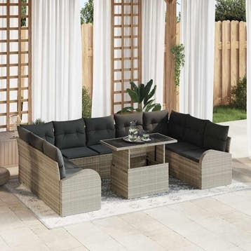 vidaXL Tuinbank Set 10 st Licht Grijs en Grijs poly rattan, Verzenden, Nieuw