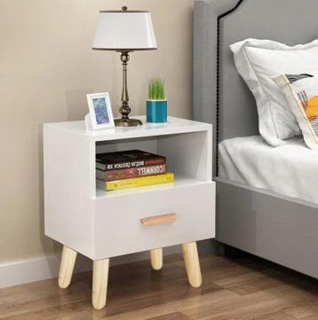 Nachtkastje Wit 1 Lade | Retour Deal | 35% Korting, Maison & Meubles, Chambre à coucher | Tables de chevet, Verzenden