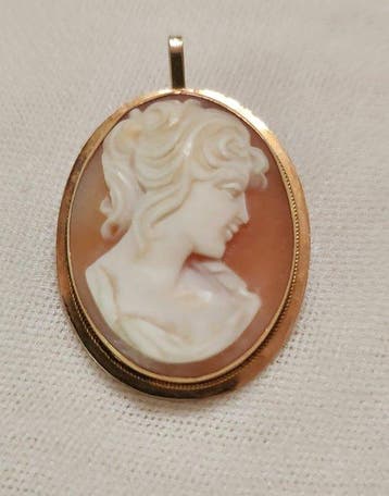 Zonder minimumprijs - Broche - 18 karaat Geel goud, Schelp