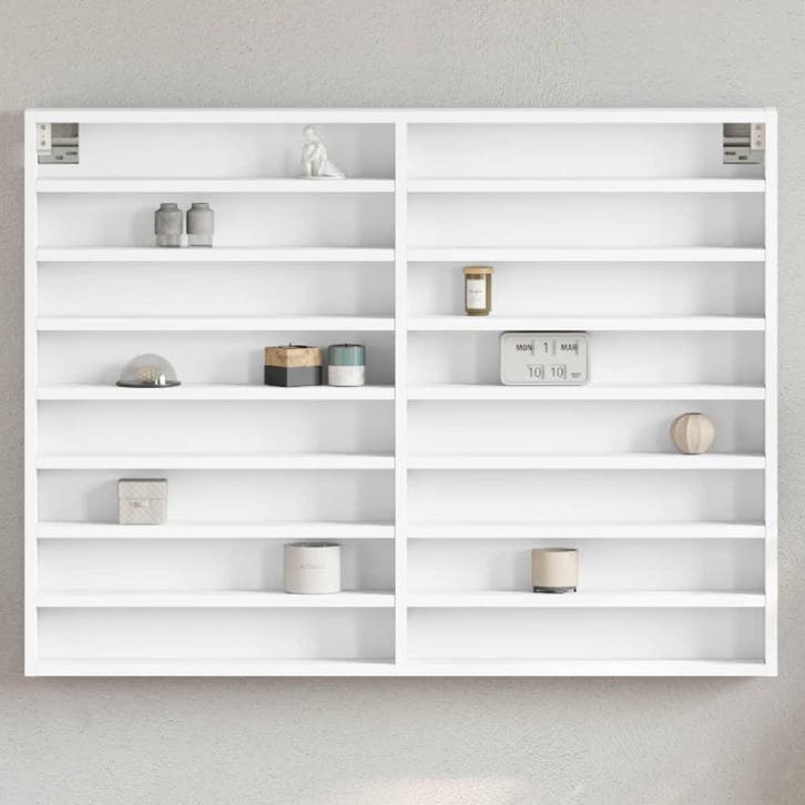 vidaXL Vitrinekast 100x8,5x75 cm bewerkt hout wit, Maison & Meubles, Armoires | Armoires murales, Envoi