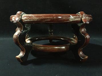 Vintage Japanese Carved Wooden Vase Stand - Circular Flower