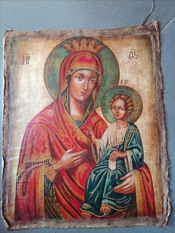 Icoon - Moeder Gods - olieverf op jute - 49 x 62 cm