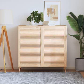 vidaXL Kastdeuren met lamellen 2 st 99,3x59,4 cm massief, Verzenden