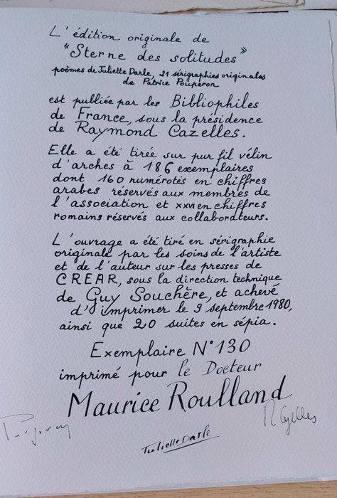 Juliette Darle /Patrice Pouperon - Sterne des solitudes, Antiquités & Art, Antiquités | Livres & Manuscrits
