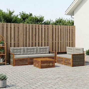 vidaXL Buiten bank set 6 st Naturel en lichtgrijs, Verzenden