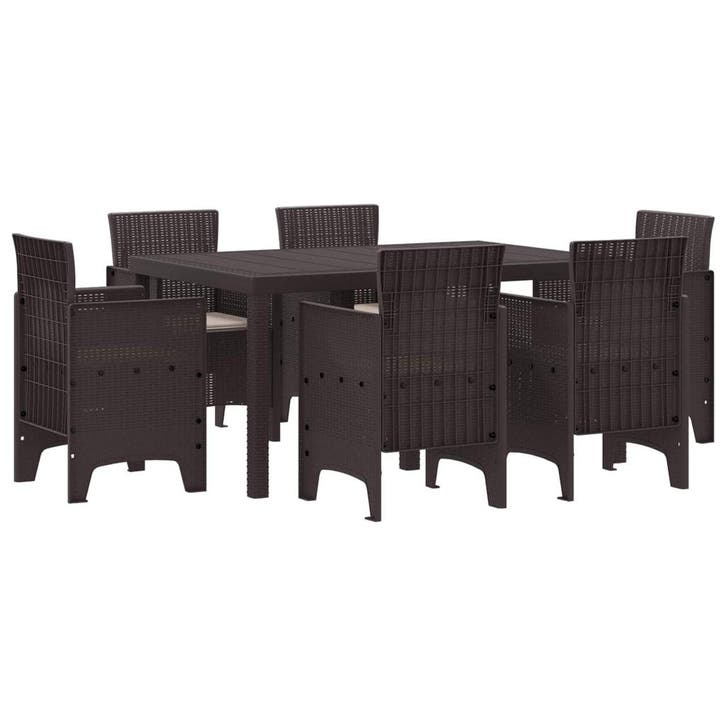 vidaXL Tuin Eettafel Set 7 pcs Bruin Polt riet, Jardin & Terrasse, Ensembles de jardin, Envoi