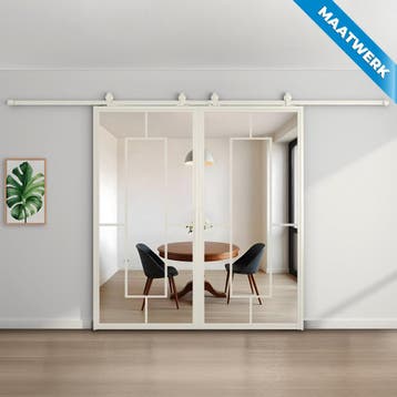 Dubbele stalen Schuifdeuren Wit 5 Vlaks Maatwerk Helder glas, Nieuw, Metaal, Inclusief glas