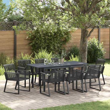 vidaXL Tuin Eettafel Set 9 st Zwart poly rattan, Verzenden