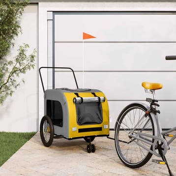 vidaXL Hondenfietstrailer oxford stof en ijzer geel en grijs, Dieren en Toebehoren, Overige Dieren-accessoires, Verzenden, Nieuw