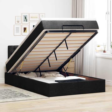 vidaXL Bed poef met matras en LEDs 120x190 cm stof zwart, Verzenden, Nieuw