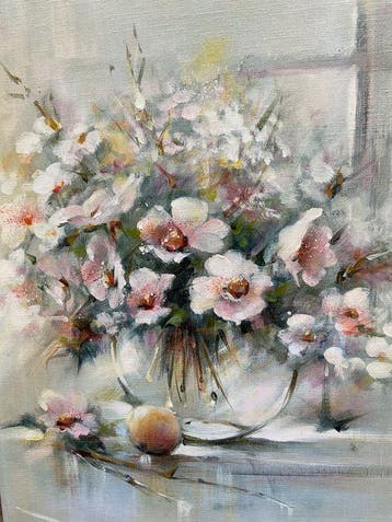 Don Raymond (XX) - Bloemen voor het raam., Antiquités & Art