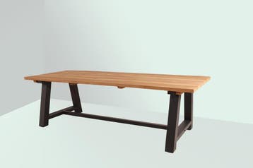 Woodcraft Blora aluminium tafel met teakhouten blad 250 x, Nieuw