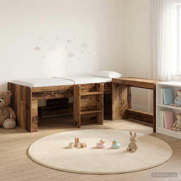 vidaXL Kinderhoogslaper met bureau Oud hout 90 x 190 cm, Verzenden