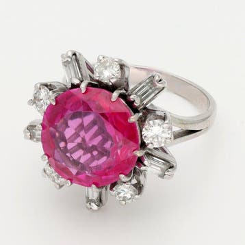 Bague - 10 carats Or blanc Rubis - Diamant
