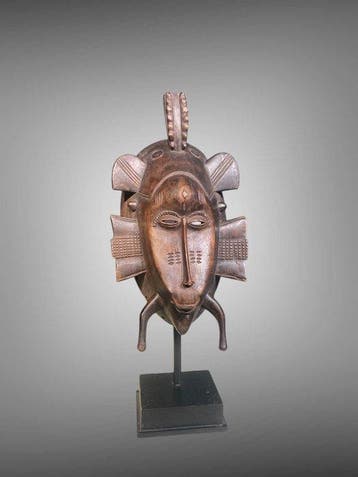Masker Senofou ( 31 cm) - Masker Senofou op sokkel - Senufo, Antiek en Kunst