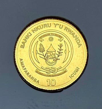 Rwanda. 10 Amafranga Das Zebra , 0.1 gr oro .999 (Zonder