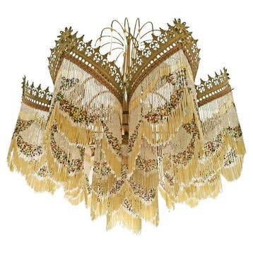 Lustre - Laiton, Verre, Métal, Perles - Lustre Art déco, Antiquités & Art