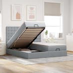 vidaXL Ottoman bed met matrassen 200x200cm stof lichtgrijs, Verzenden