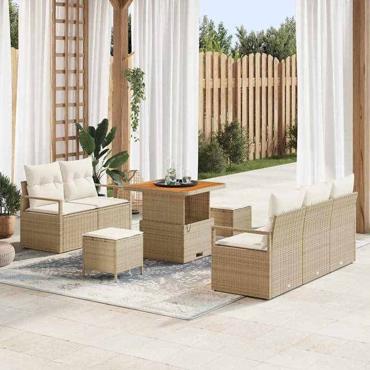 vidaXL Tuinbank Set met kussen met opslag 8 pcs Beige en, Tuin en Terras, Tuinsets en Loungesets, Nieuw, Verzenden
