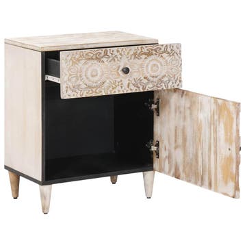 vidaXL Bedkast Wit 50 x 33 x 60 cm Massief Mango Hout, Verzenden, Nieuw