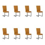 Set van 8 Leren eetkamerstoelen Dry - Toledo Leem, Ophalen of Verzenden, Nieuw, Leer, Eén