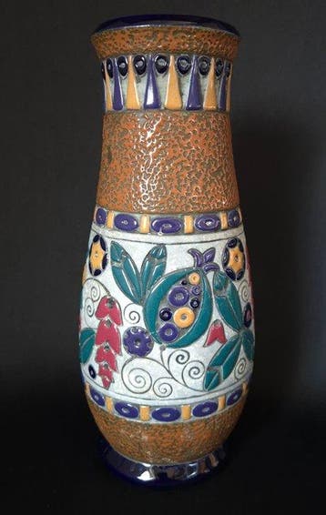 Amphora Riessner - Art deco Campina decor - Vase - Faïence, Antiquités & Art