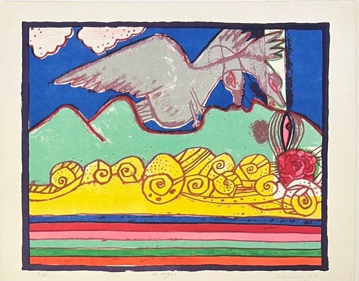 Corneille (1922-2010) - Lithographie ancienne La Vague,, Antiquités & Art, Antiquités | Autres Antiquités