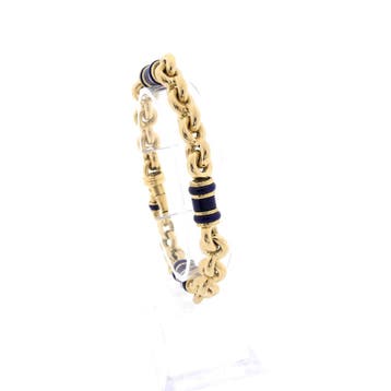 Vintage gouden jasseron schakelarmband met lapis lazuli, Gebruikt, Ophalen of Verzenden, Met edelsteen, Goud