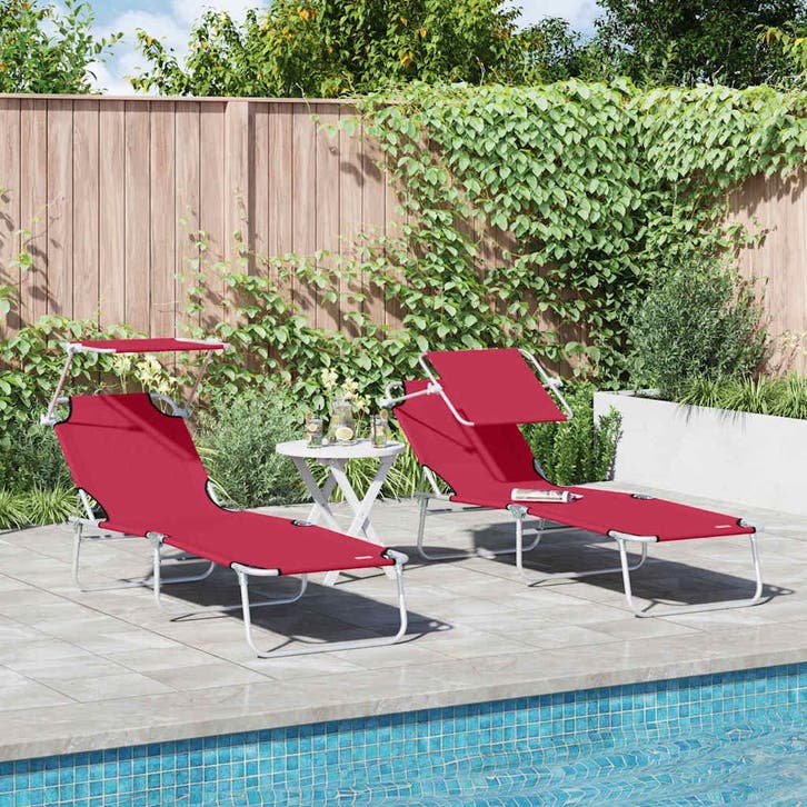 vidaXL Ligstoel 2 st Polyester Rood, Tuin en Terras, Ligbedden, Nieuw, Verzenden