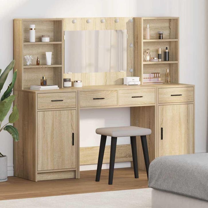 vidaXL Dressing tafel set met LED 3 pcs Sonoma Eik Bewerkt, Huis en Inrichting, Tafels | Kaptafels, Nieuw, Verzenden