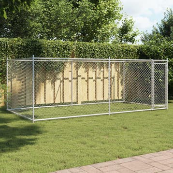 vidaXL Hondenhok met deur 4x2x1,5 m gegalvaniseerd staal, Verzenden