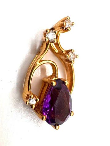 Pendentif - 14 carats Or jaune Améthyste - Diamant