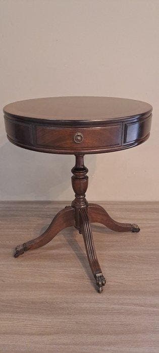 Tafel - Drumtable - Hout, Leder - Engelse Drumtable