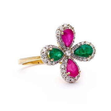Bague - 18 carats Or jaune - 1.35ct. tw. Pierres précieuses