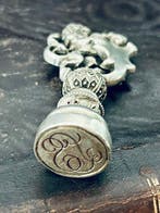 Heraldiek Zilver Leeuw-monogramzegel - 5.5 cm