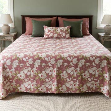 BA230 - Bloemenbedsprei - Kant-en-klaar – Roze, Wit, Groen -