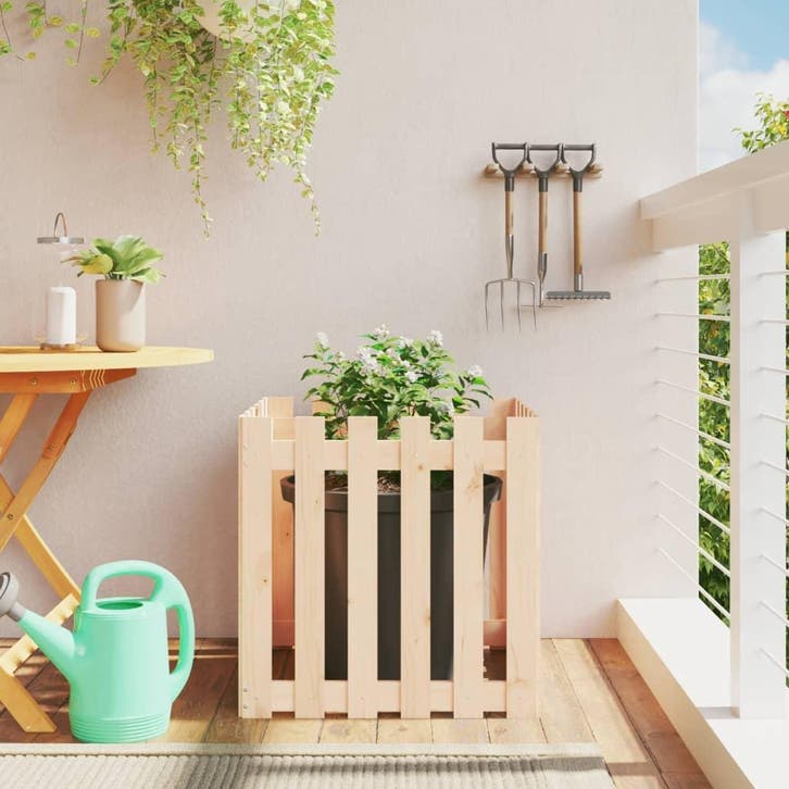 vidaXL Plantenbak met hekontwerp 60x60x60 cm massief, Tuin en Terras, Bloempotten, Nieuw, Verzenden