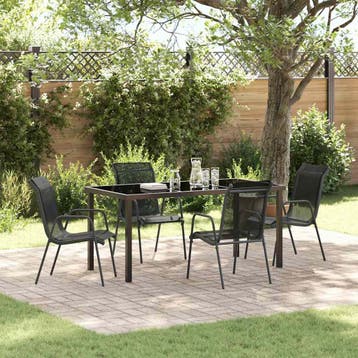 vidaXL Tuin Eettafel Set 5 pcs Zwart Gepoedercoat staal, Verzenden, Nieuw
