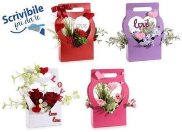 Bloementasje hartvorm Love Valentijn Wit Rood beschrijfbaar