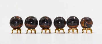 Prachtige set van 6 Hawk Eye-bolletjes – natuurlijke zwarte,, Collections